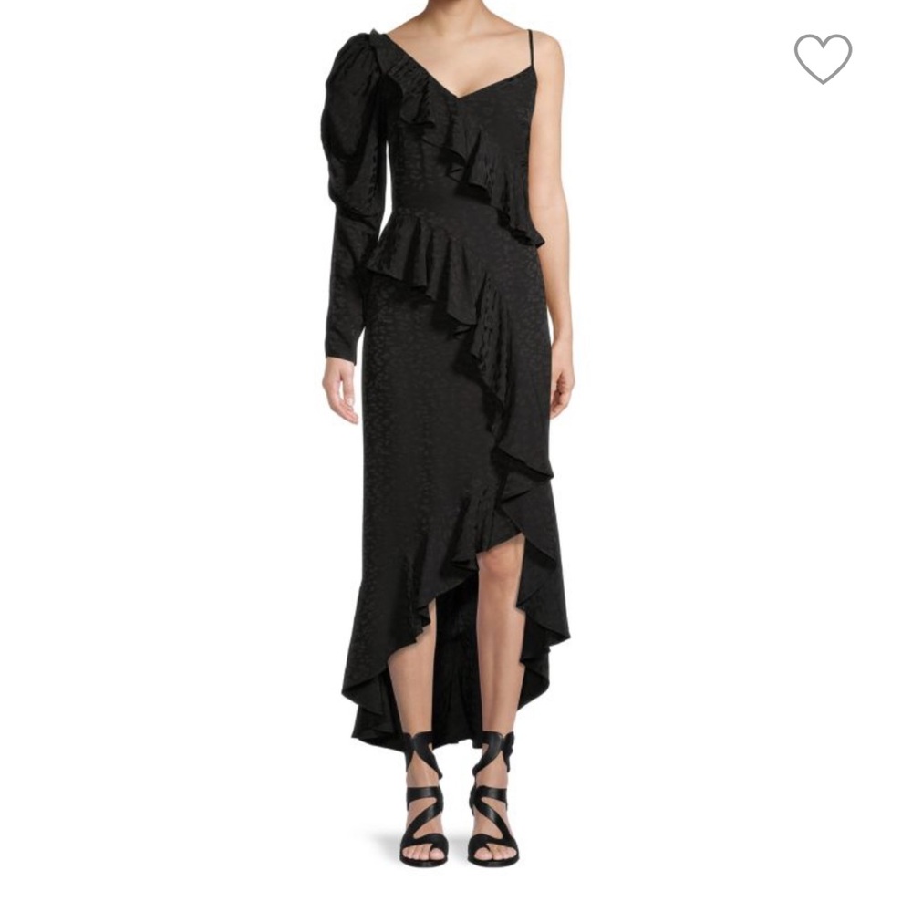 AMUR Pasqualena Asymmetric Midi Dress in Black‎